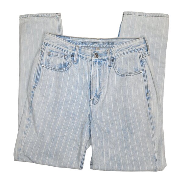 American Eagle Women's Regular Fit Light Blue Pinstripe Jeans Size 4 100% Cotton - Picture 6 of 9